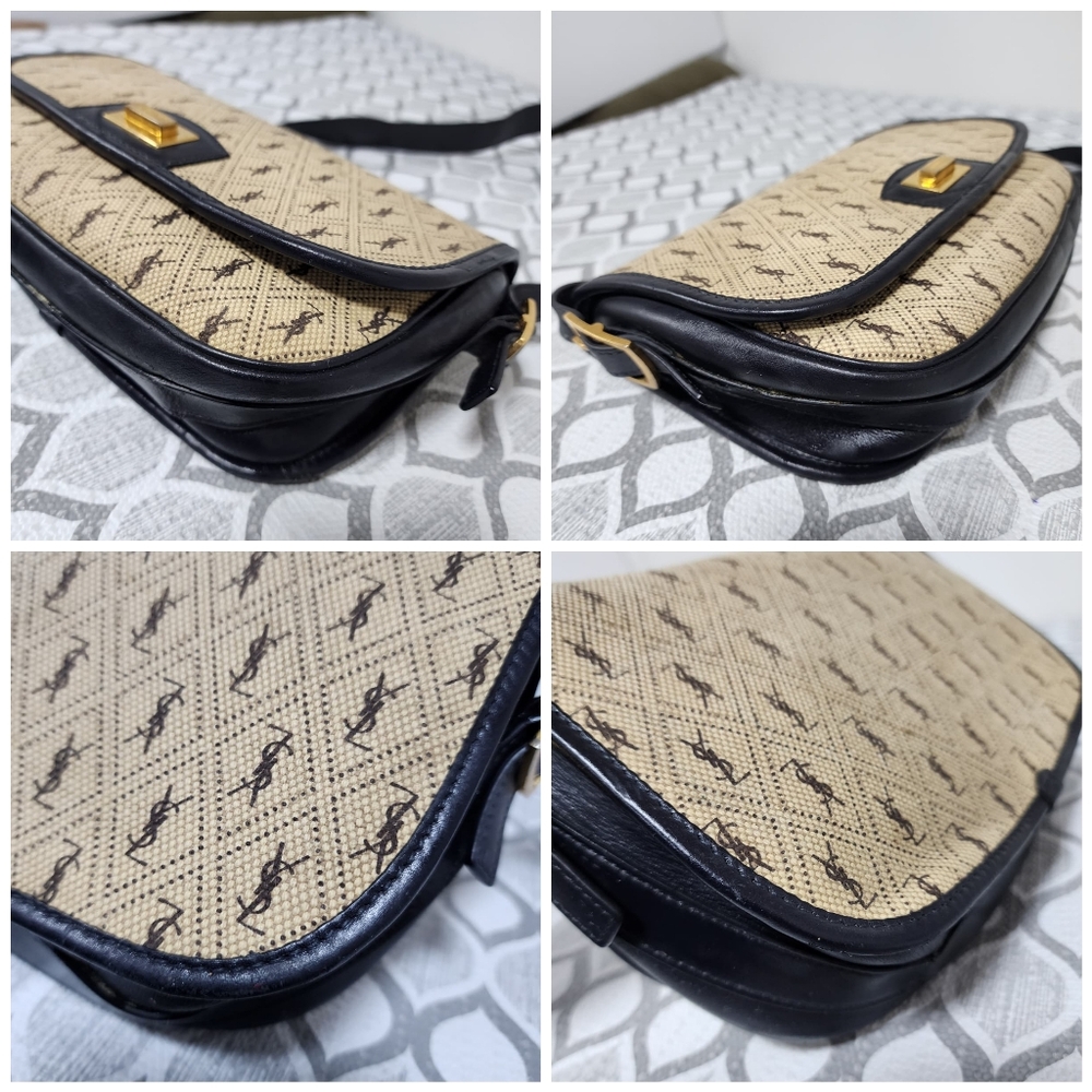 Yves Saint LaurentBeige/Navy Canvas Monogram Satchel Crossbody Bag - Picture 12 of 14